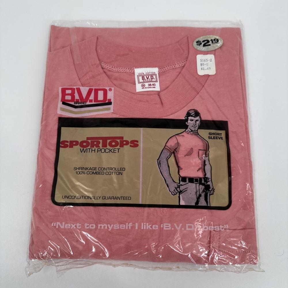 BVD Mens M Pocket Short Sleeve T Shirt Deadstock 70s Factory Sealed Dead Stock